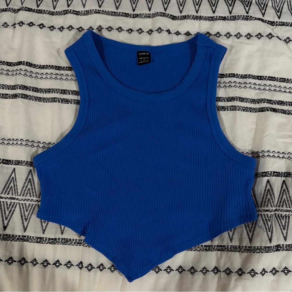 Asymmetrical Hem Rib-Knit Crop Tank Top
